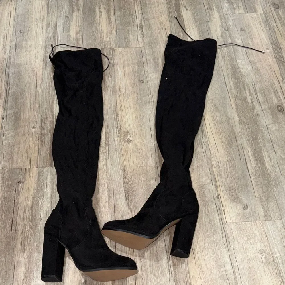 ASOS Black Over-The-Knee Suede Block Heel Boots